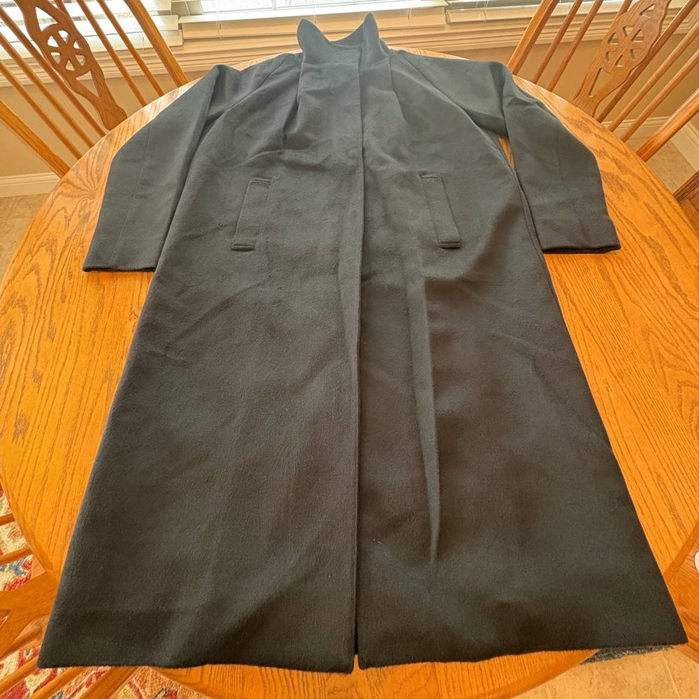 AYR Black Funnel Neck Wool Long Dress Coat XL Measurements Classic Style - Picture 3 of 15